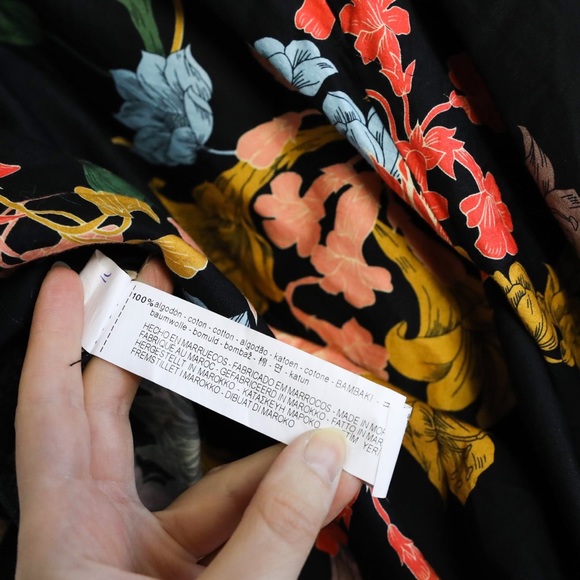 Zara high-waist knee length black floral skirt belt bow flare a-line boho print - Picture 9 of 9